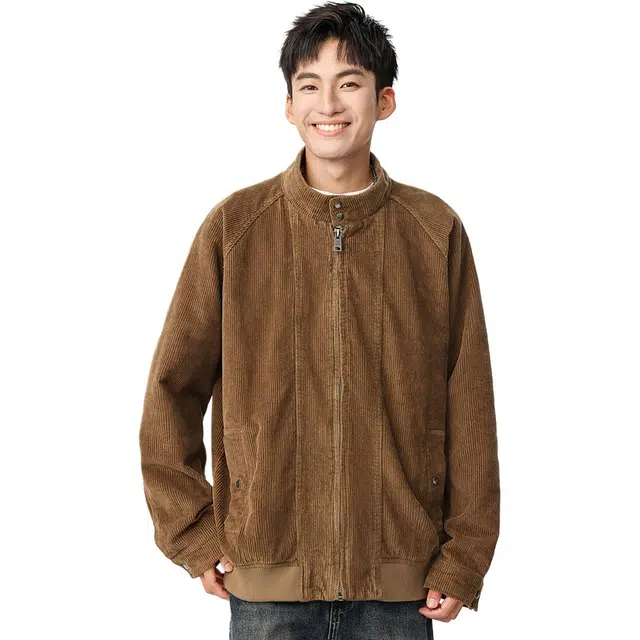 米素力 灯芯绒立领秋季拼色落肩袖宽松型美式夹克 男款