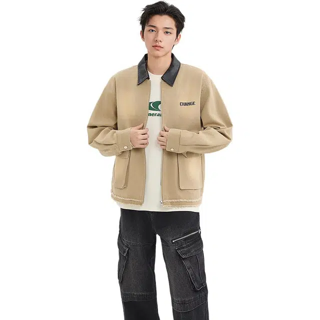 三福 时尚翻领宽松型简约夹克外套 男款