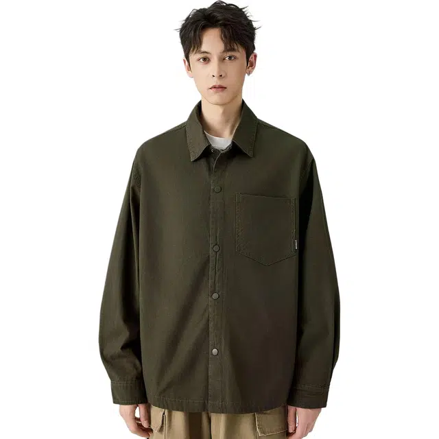 米素力 高级感痞帅宽松纯色常规长袖休闲风衬衫 男款