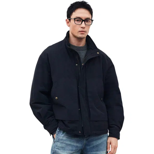 丹宁哲学 立体廓形剪裁冬季保温纯色常规长袖立领标准棉服 男款