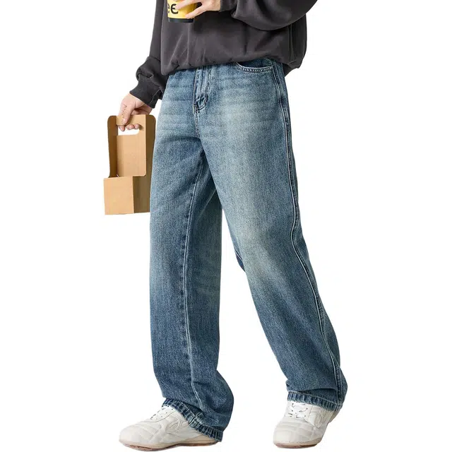 米素力 直筒春秋宽松复古中腰牛仔裤 男女同款