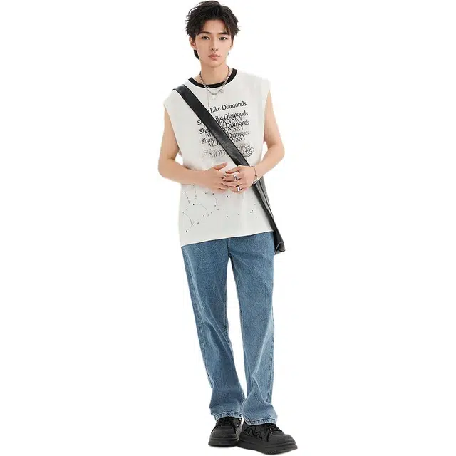 三福 宽松直筒洗水中低腰长裤牛仔裤 男款