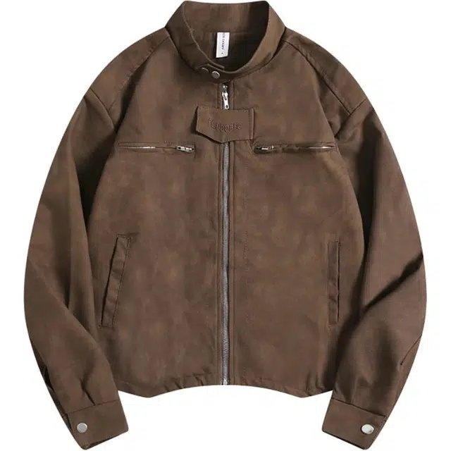 地界二 美式复古短款机车服垫肩高级感痞帅百搭情侣外套夹克 男款