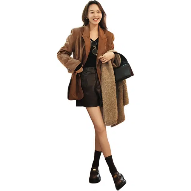 美洋 麂皮绒夹棉双排扣西装 女款