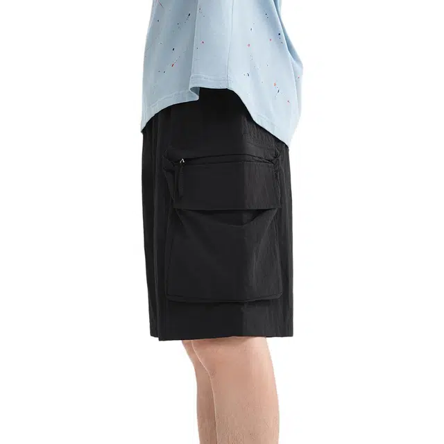 三福 街头潮流宽松橡筋腰直筒裤中腰五分裤工装短裤 男款