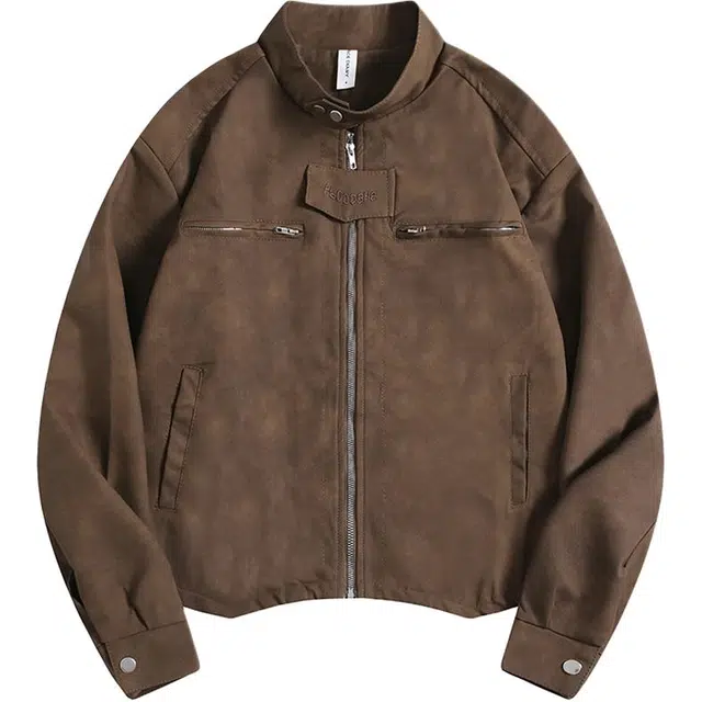 地界二 美式复古短款机车服垫肩高级感痞帅百搭情侣外套夹克 男款