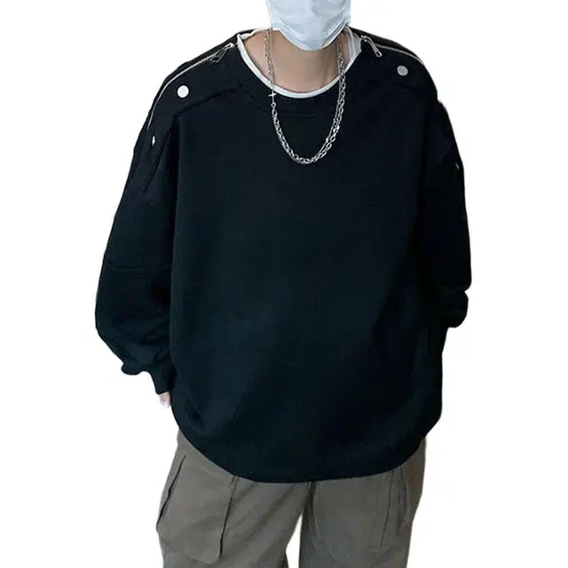 地界二 美式潮牌小众设计感圆领男高街复古宽松百搭休闲上衣设计感圆领高街常规潮套头卫衣 男款