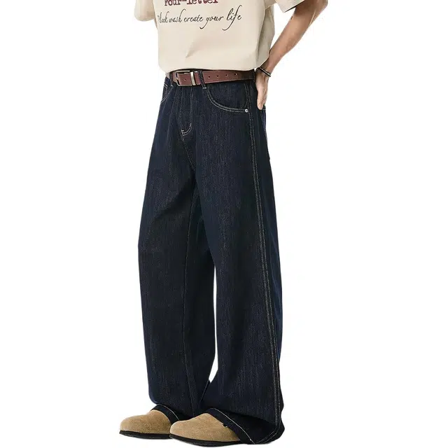 米素力 阔腿裤宽松慵懒风中腰长裤牛仔裤 男款