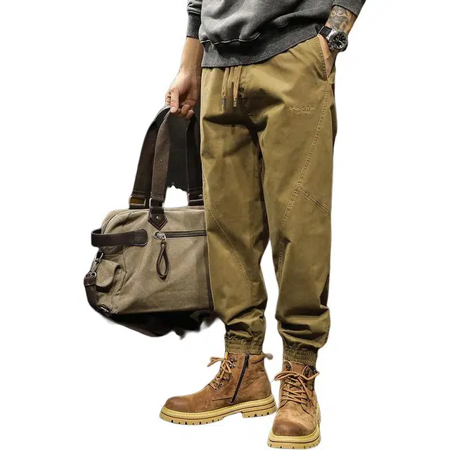 路杰邦 美式重磅时尚男士宽松束脚裤男复古潮流时尚百搭大码休闲长裤工装裤 男款