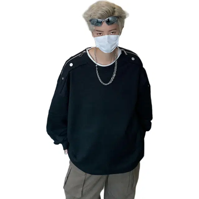 地界二 美式潮牌小众设计感圆领男高街复古宽松百搭休闲上衣设计感圆领高街常规潮套头卫衣 男款