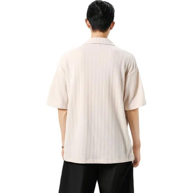 加荣 美式复古条纹古巴领轻薄透气潮牌宽松痞帅短袖衬衫 男女同款