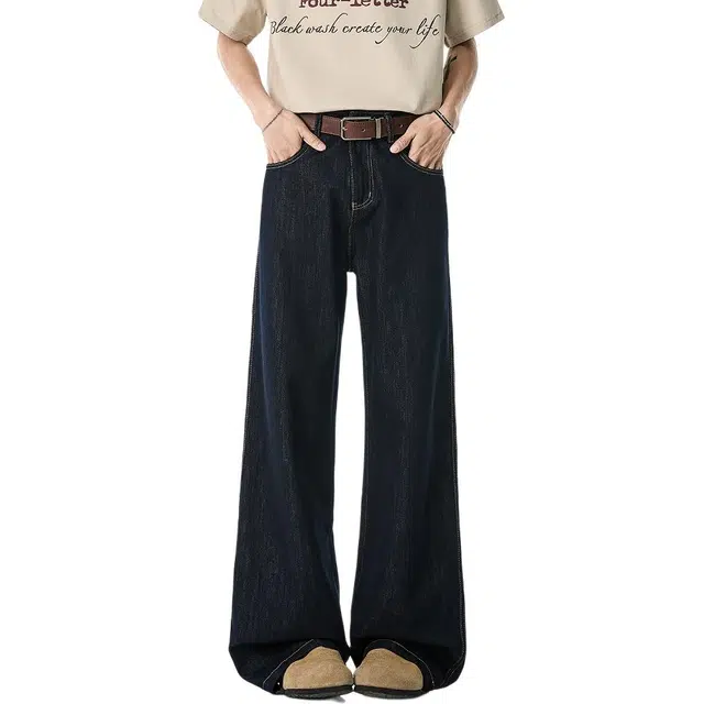 米素力 阔腿裤宽松慵懒风中腰长裤牛仔裤 男款