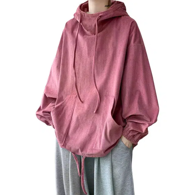 北极绒 连帽复古复古纯色落肩袖套头卫衣 男款