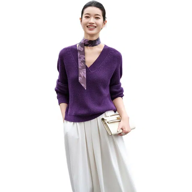 美洋 可机洗羊毛元宝针短款毛衣 女款