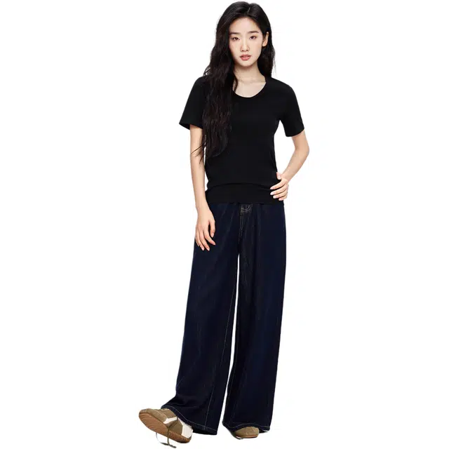 棉的美学  复古美式宽松夏季垂感慵懒休闲拖地直筒裤牛仔裤 女款