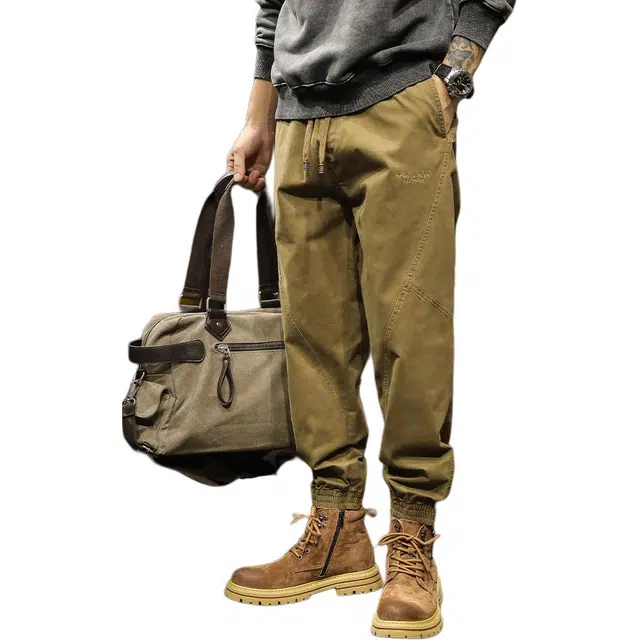 路杰邦 美式重磅时尚男士宽松束脚裤男复古潮流时尚百搭大码休闲长裤工装裤 男款