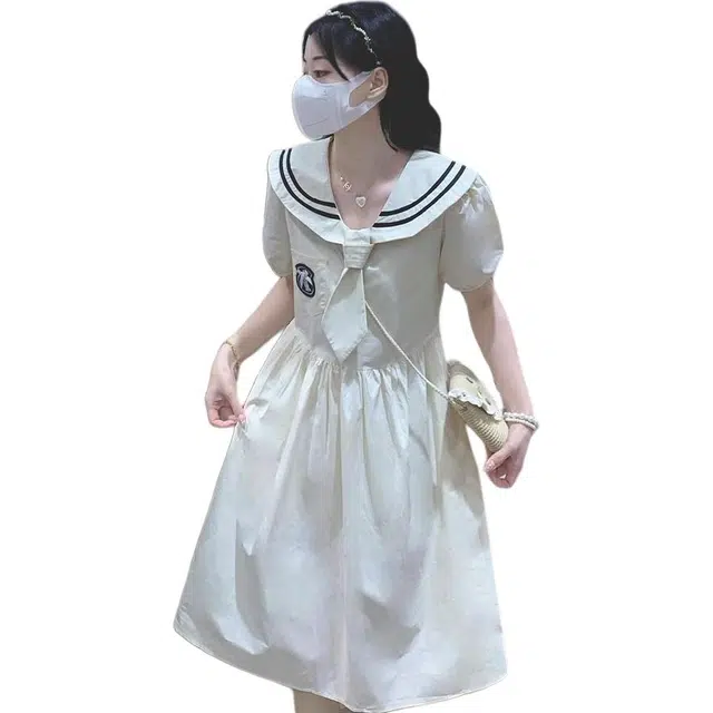 桴生 法式海军领女夏季小个子收腰温柔风初恋裙子短袖连衣裙 女款