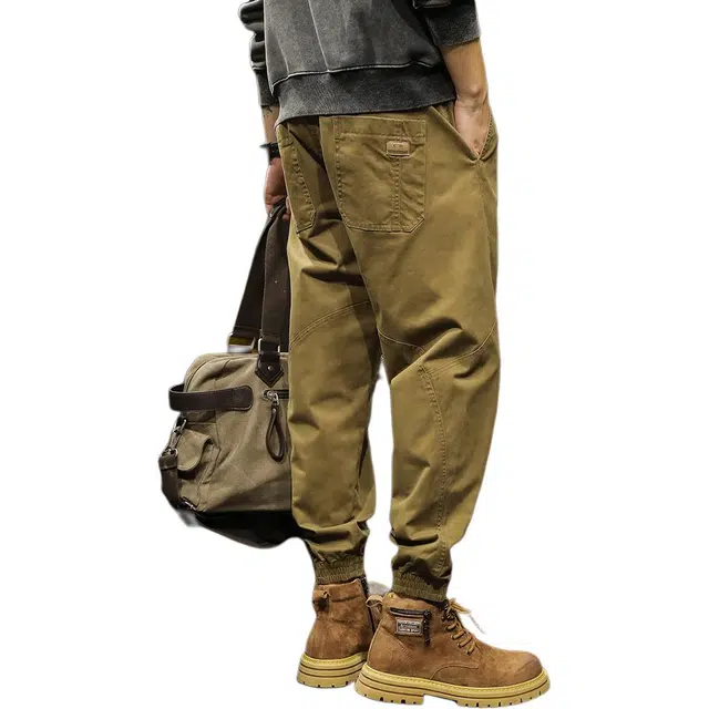 路杰邦 美式重磅时尚男士宽松束脚裤男复古潮流时尚百搭大码休闲长裤工装裤 男款