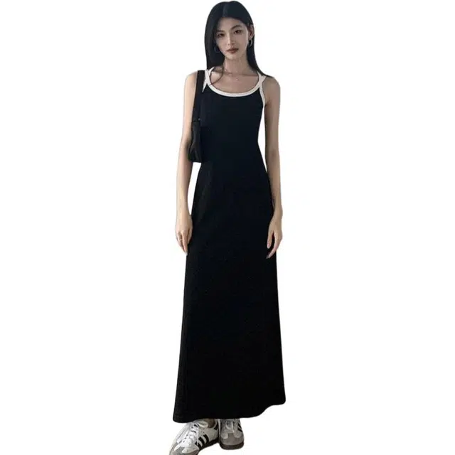 一碗士多 气质女夏季辣妹法式收腰显瘦洋气长款裙子吊带连衣裙 女款
