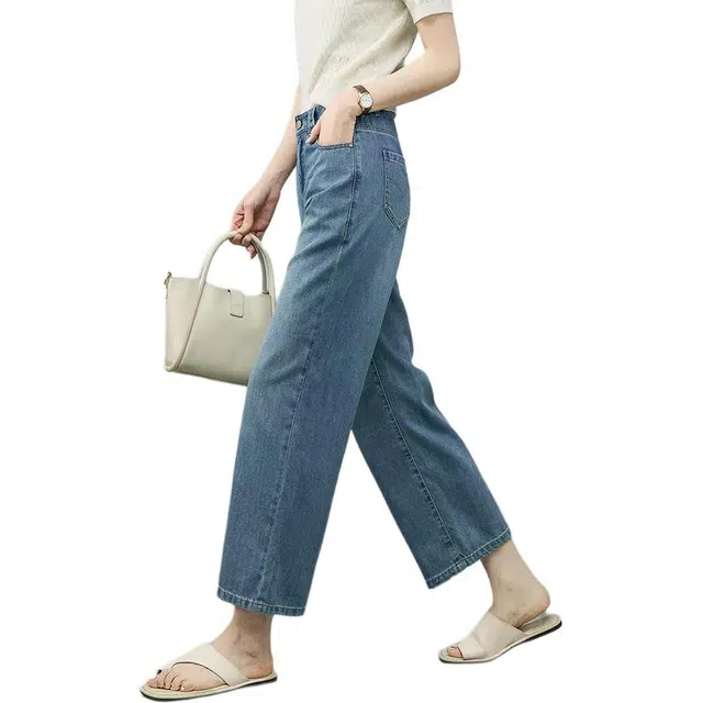 娅丽达 宽直筒夏季轻薄中腰九分裤牛仔裤 女款