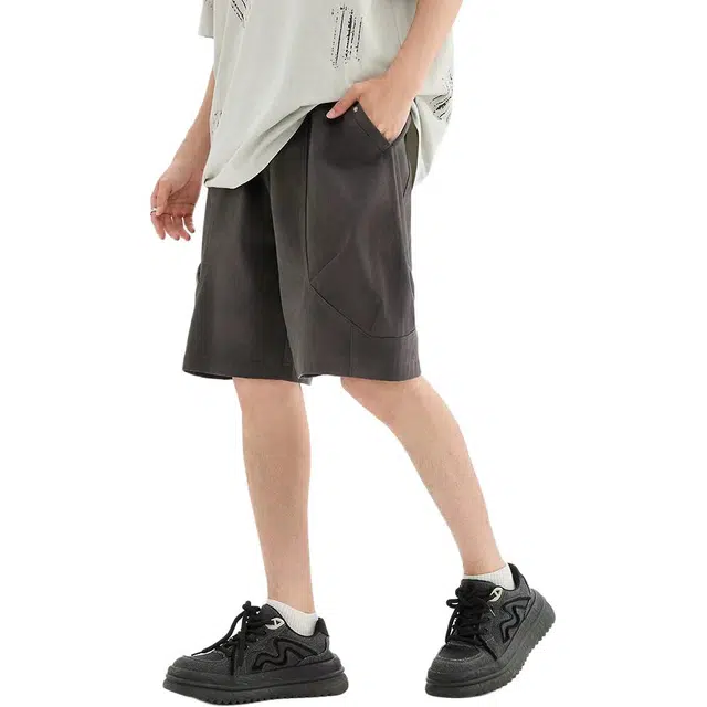 三福 脏染满版街潮宽松直筒裤中腰五分裤休闲短裤 男款