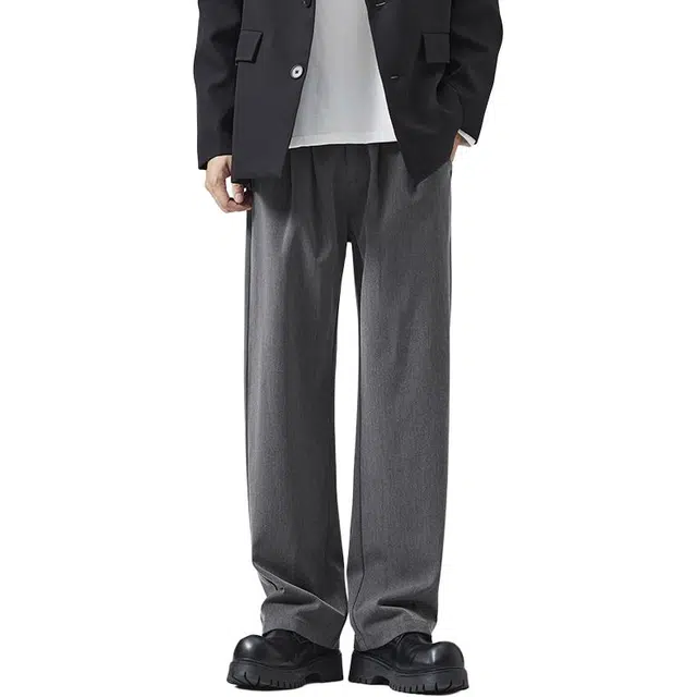 假日伯爵 美式潮流轻奢纯色简约基础款宽松直筒垂感拖地裤舒适亲肤柔软凉感透气运动西裤男士长裤休闲裤 男款