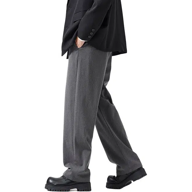 假日伯爵 美式潮流轻奢纯色简约基础款宽松直筒垂感拖地裤舒适亲肤柔软凉感透气运动西裤男士长裤休闲裤 男款
