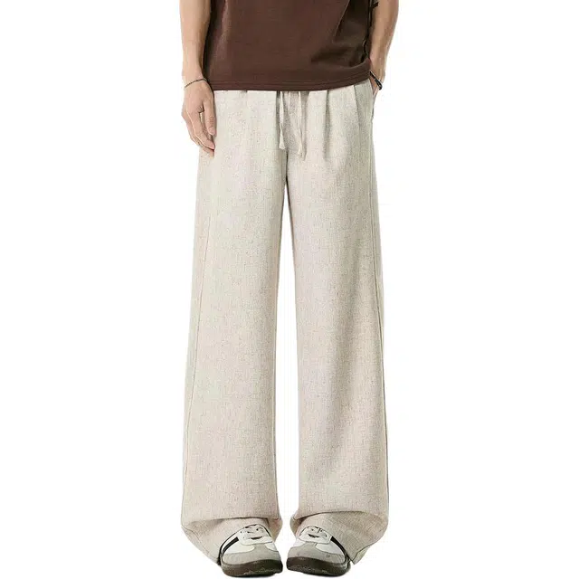 米素力 透气亚麻夏季松紧腰长裤休闲裤 男款