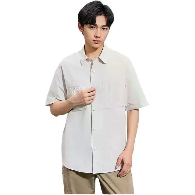 三福 拼接网布工装短袖翻领衬衫 男款
