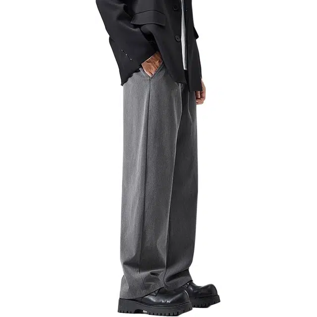假日伯爵 美式潮流轻奢纯色简约基础款宽松直筒垂感拖地裤舒适亲肤柔软凉感透气运动西裤男士长裤休闲裤 男款