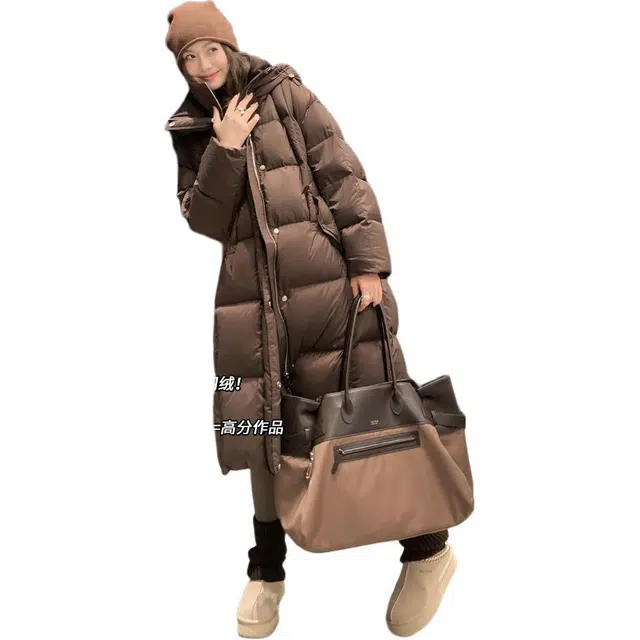 美洋 朱古力鹅绒连帽假两件羽绒服 女款