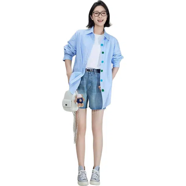 美洋 全棉条纹色织宽松衬衫 女款
