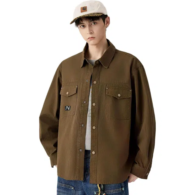 米素力 纯棉工装长袖常规休闲风衬衫 男款