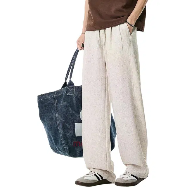 米素力 透气亚麻夏季松紧腰长裤休闲裤 男款