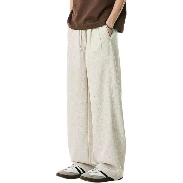 米素力 透气亚麻夏季松紧腰长裤休闲裤 男款