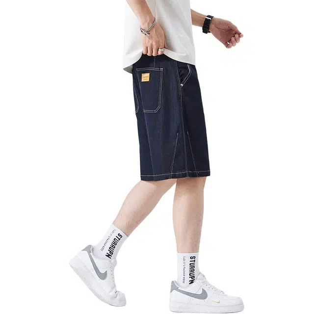 协协乐 夏季薄款凉感透气美式高街宽松直筒五分休闲牛仔短裤 男款