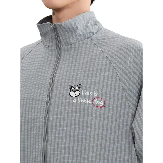 三福 工装小狗英文刺绣休闲常规长袖立领宽松夹克外套 男款