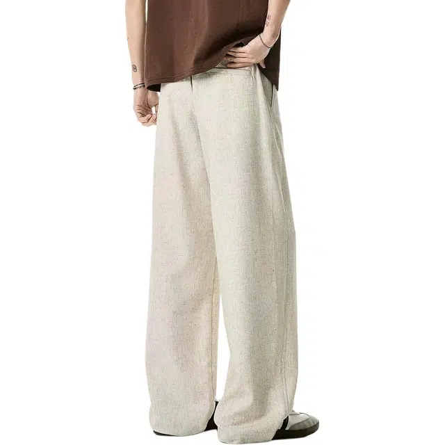 米素力 透气亚麻夏季松紧腰长裤休闲裤 男款