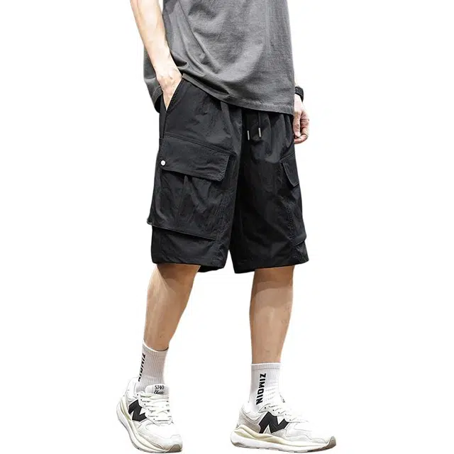 协协乐 夏季薄款凉感透气冰丝美式宽松休闲潮牌速干户外百搭运动五分中裤工装短裤 男款