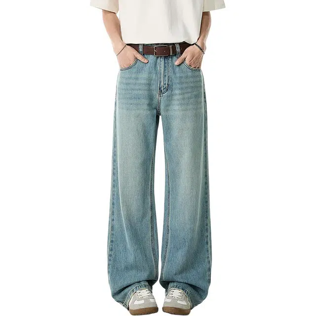 米素力 莱赛尔天丝宽松大码高腰长裤牛仔裤 男款