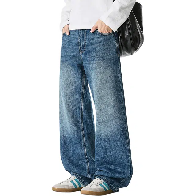 米素力 垂感阔腿美式宽松中腰牛仔裤 男女同款