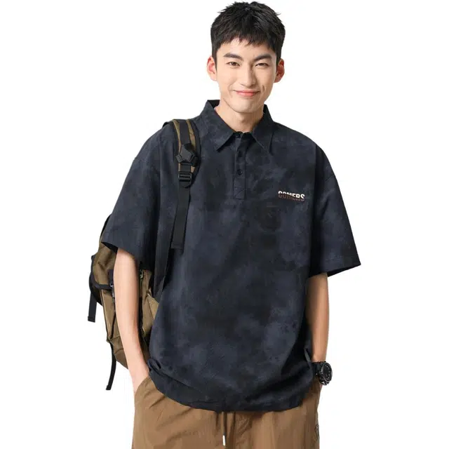 米素力 冰丝高级感半袖字母落肩袖短袖翻领标准衬衫 男款