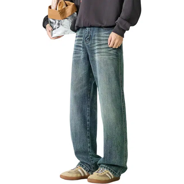 米素力 石磨水洗复古重磅直筒中腰牛仔裤 男女同款