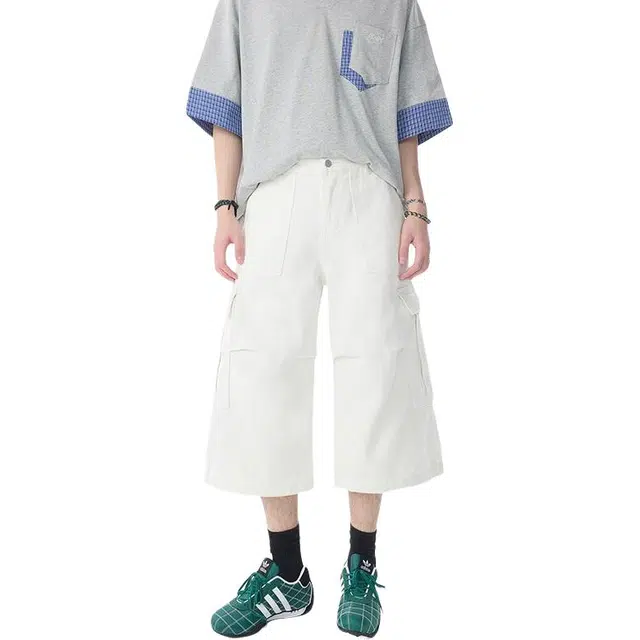 加荣 美式复古多口袋男夏季薄款透气潮牌青少年户外出行百搭宽松慵懒松弛感直筒阔腿七分中裤外穿工装短裤 男女同款