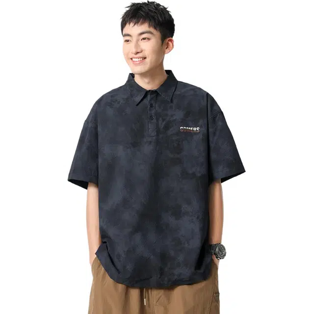 米素力 冰丝高级感半袖字母落肩袖短袖翻领标准衬衫 男款