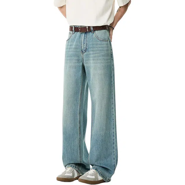 米素力 莱赛尔天丝宽松大码高腰长裤牛仔裤 男款