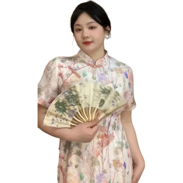 哒头下雨不愁 碎花合身适中立领短袖连衣裙 女款 图片色