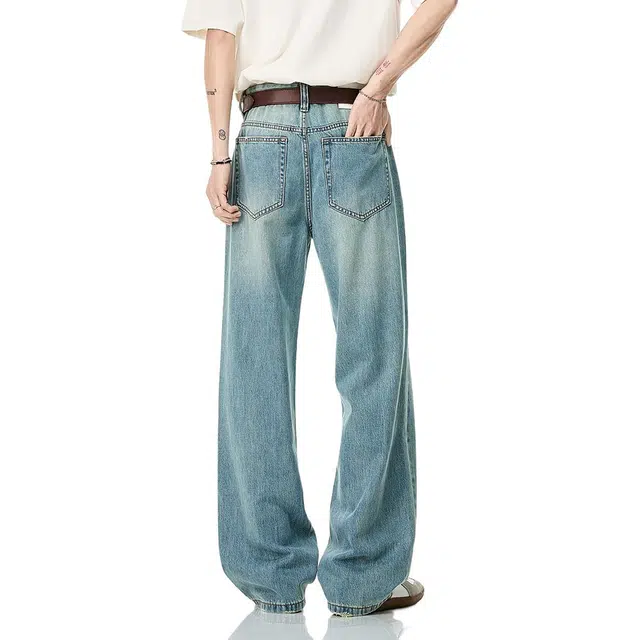 米素力 莱赛尔天丝宽松大码高腰长裤牛仔裤 男款