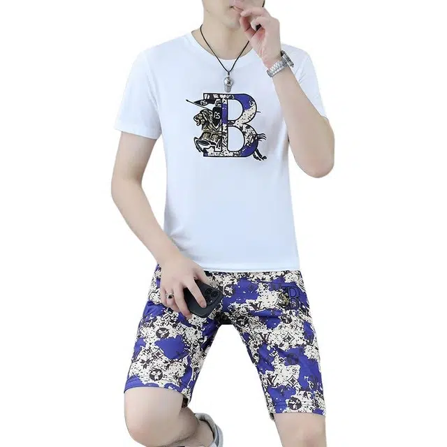 大白鲨 品牌欧洲站夏季潮流时尚短袖五分裤休闲运动套装 男女同款