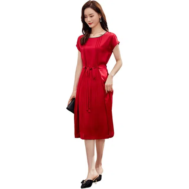 比利斯山羊 【仿丝大码】夏季简约风女雪纺裙子宽松显瘦休闲连衣裙 女款